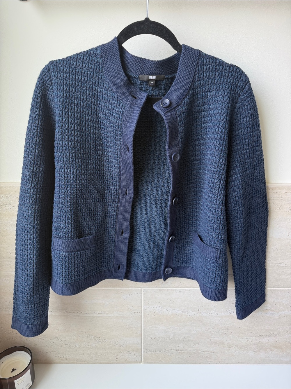 Uniqlo Women's Navy Textured Button Cardigan